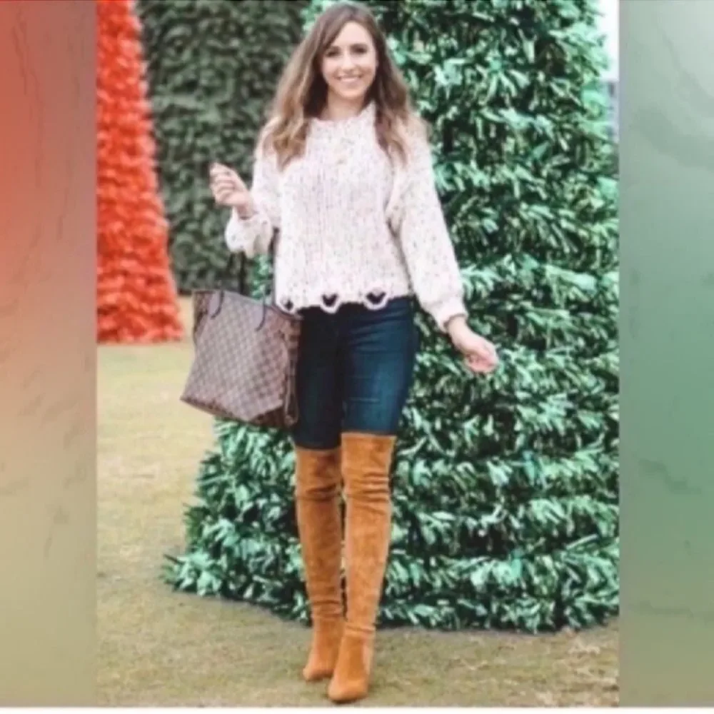 New Marlo' Women’s Tan Over The Knee Suede Leather Boots Size 36